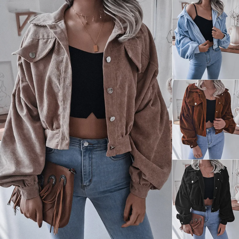 Woman's Coats Superior Quality autumn/winter Lantern Long Sleeve Corduroy Solid Color Ladies Coat Dropshipping BJS9001