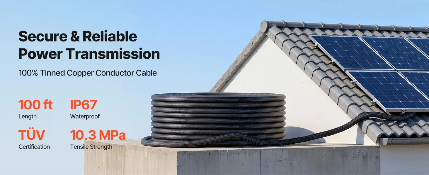 SucceBuy 30FT/50FT/100FT Solar Panel Extension Cable with Flame Retardant Protective Sleeving Female and Male Connectors for RV