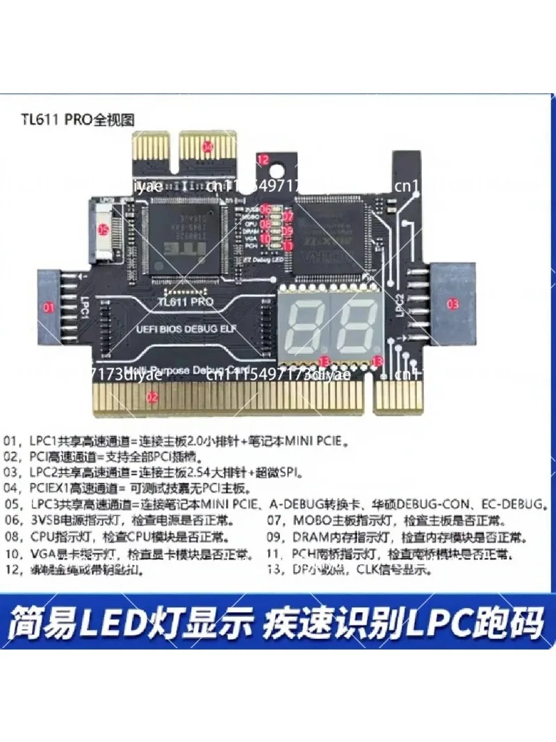 PCIe Motherboard Diagnostic Card Tester for Desktop PC Notebook LPC Debug Tool