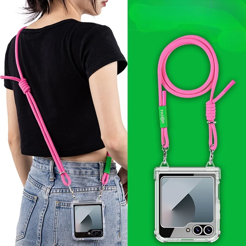 Fashion Crossbody Transparent Lanyard Case for Samsung Galaxy Z Flip 6 5 4 3 Clear Necklace Hinge Airbag Bumper Shockproof Cover