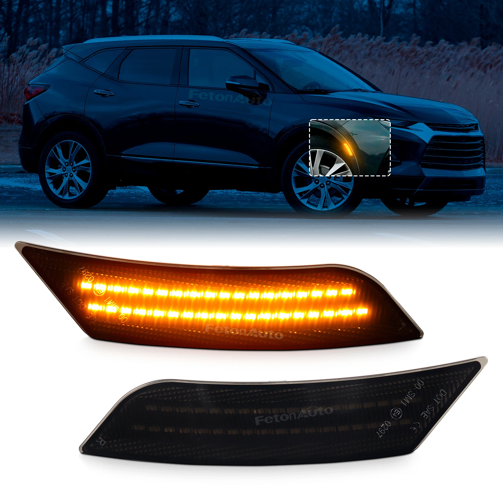 2pcs  For 2019-up Chevy Blazer Amber LED Front Bumper Side Marker Repeater Indicator Light