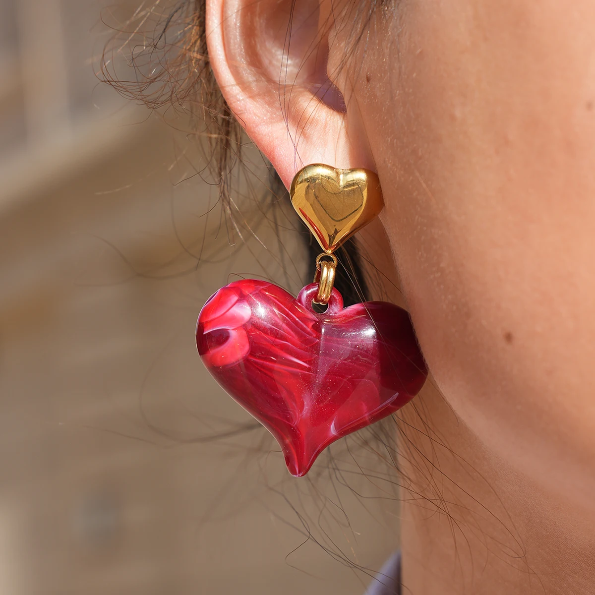 

Stainless Steel Peach Heart Design Pendant Earring For Women 18K Gold Plated Waterproof Women's jewelry For Daily Wear 2026