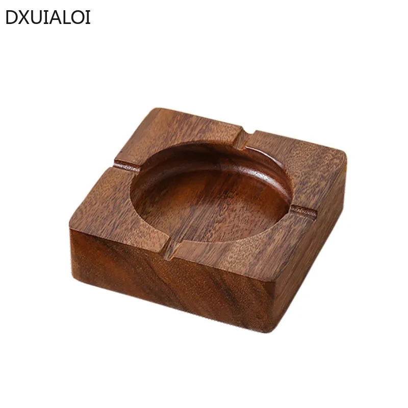 Modern minimalism ebony ashtray wooden household ashtray desk decoration card slot design windproof and dustproof birthday gift