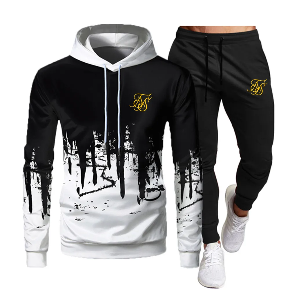 

Men's Fashion Sik Silk Hoodie Sportswear Men's Clothes Jogging Casual Sportswear Men's Running Sports Suit + Pants 2-piece Set