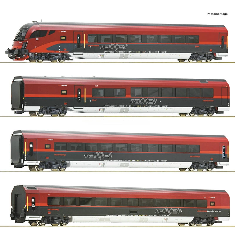 HO Type 1/87 Train Model ROCO 74038 Electric Hook Digital Lamp Passenger Car Four-section Suit RAILJET`