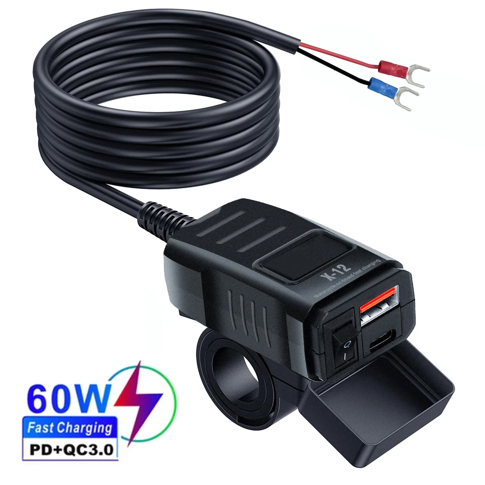 Pd qc 3,0 motorrad usb schnell ladegerät 60w lenker dual usb steckdose mit schalter voltmeter wasserdicht 12v netzteil adapter