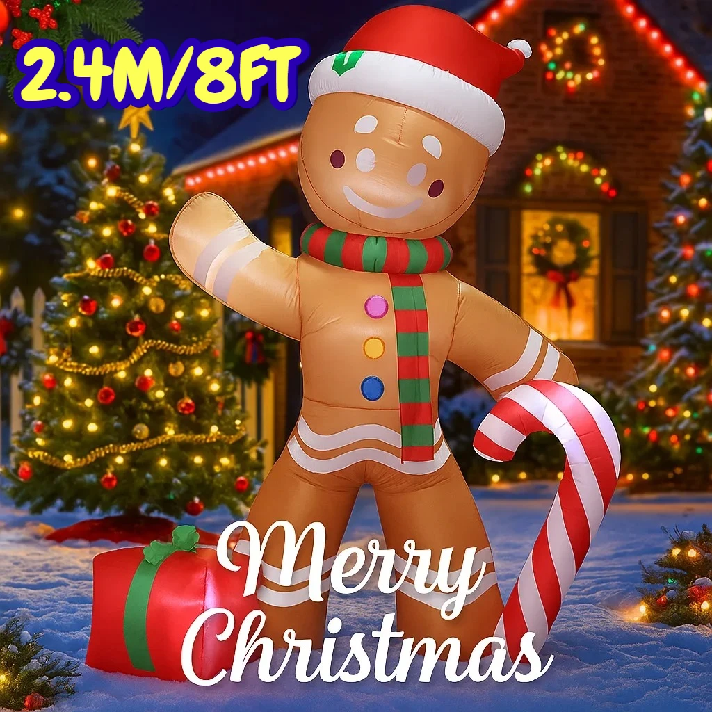 

2,4 м/8 футов пряничный человечек, конфета, рождественские украшения, домашние надувные игрушки со светодиодной подсветкой, двор, рождественская вечеринка, декор своими руками