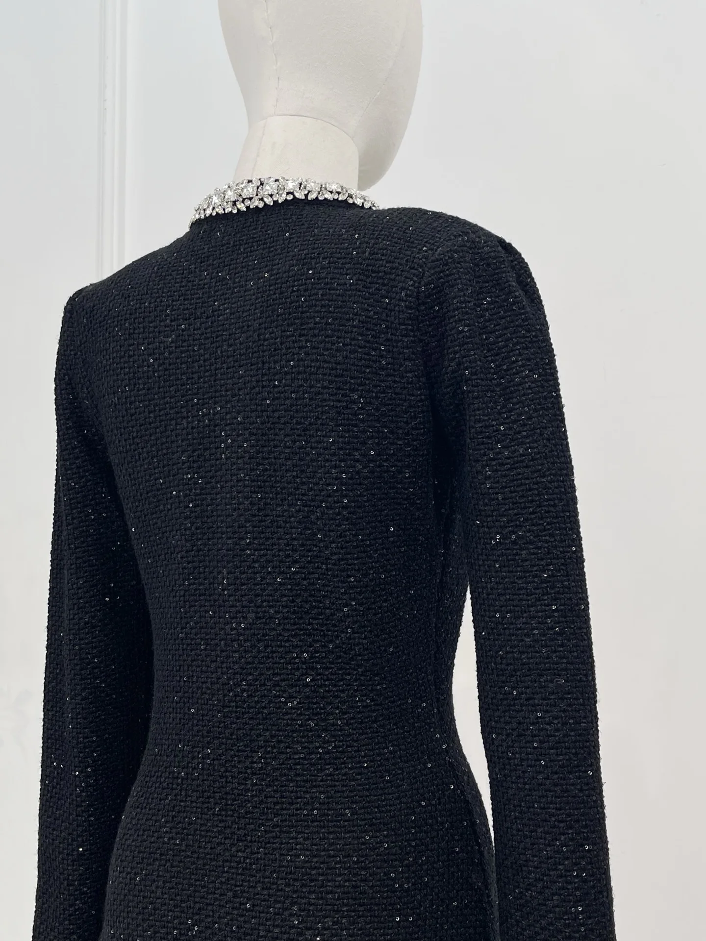 

Black Long Sleeve Diamonds A-line Knit Women Mini Dress