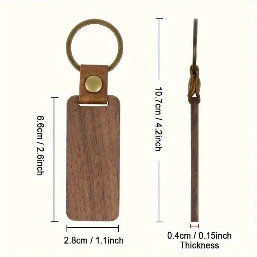 Custom Text Solid Wood Leather Keychain, Personalized Name Key Ring
