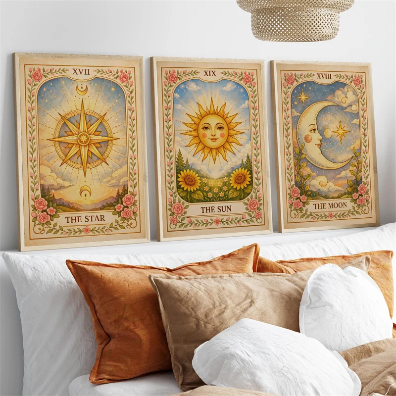 Nouveau Tarot Card Poster Prints Sun Moon Stars Canvas Painting Simple Ramadan Picture for Living Room Bedroom Decoration