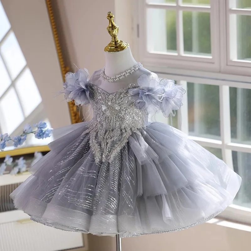 New Children Elegant Evening Princess Ball Gown Girls Fashion Birthday Party Host Piano Perforamnce Dress y1613