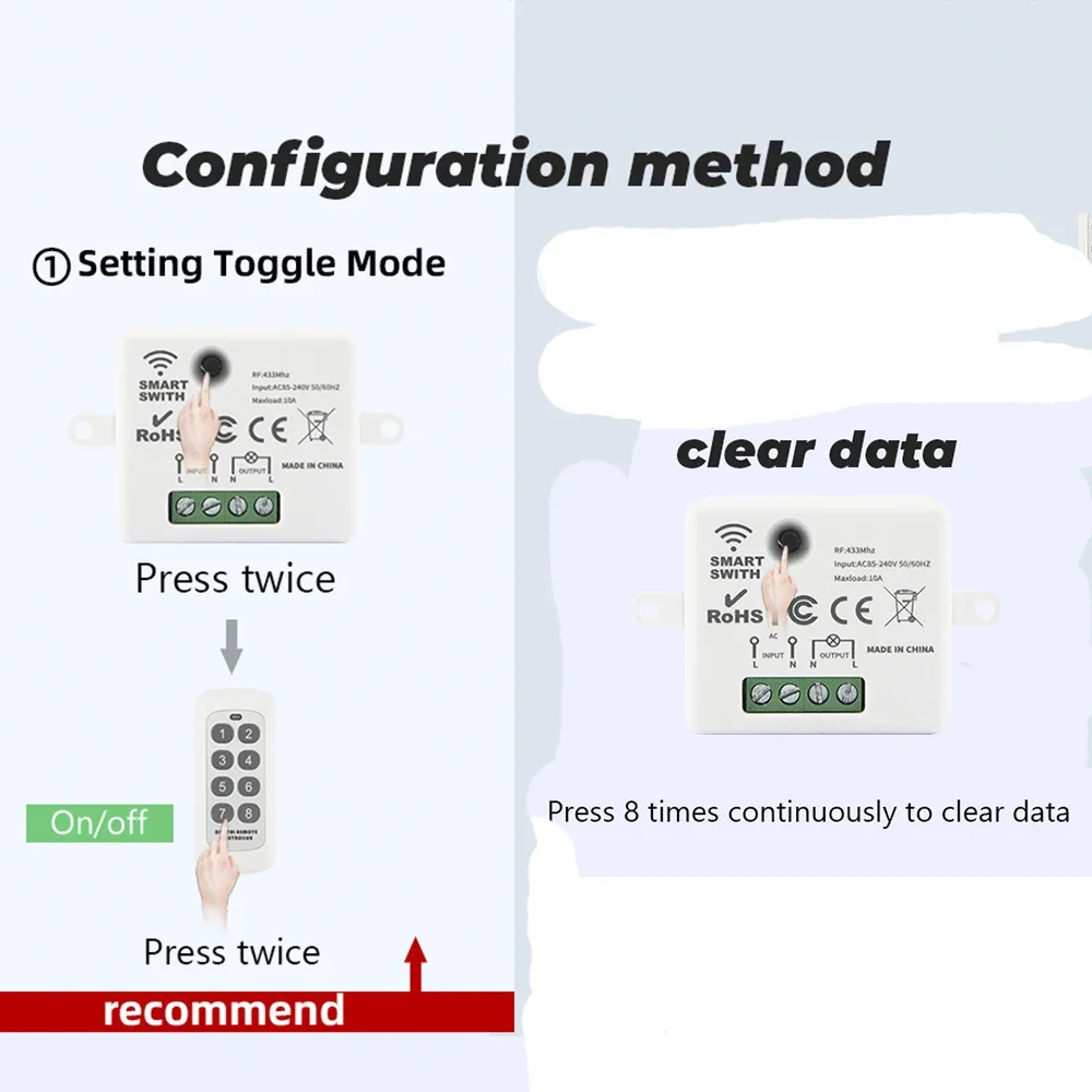 Germa Mini Wireless Smart Switch Licht elektrische 433MHz HF-Relais Empfänger Controller 220V 10a für Home LED-Lampe DIY-Steuerung