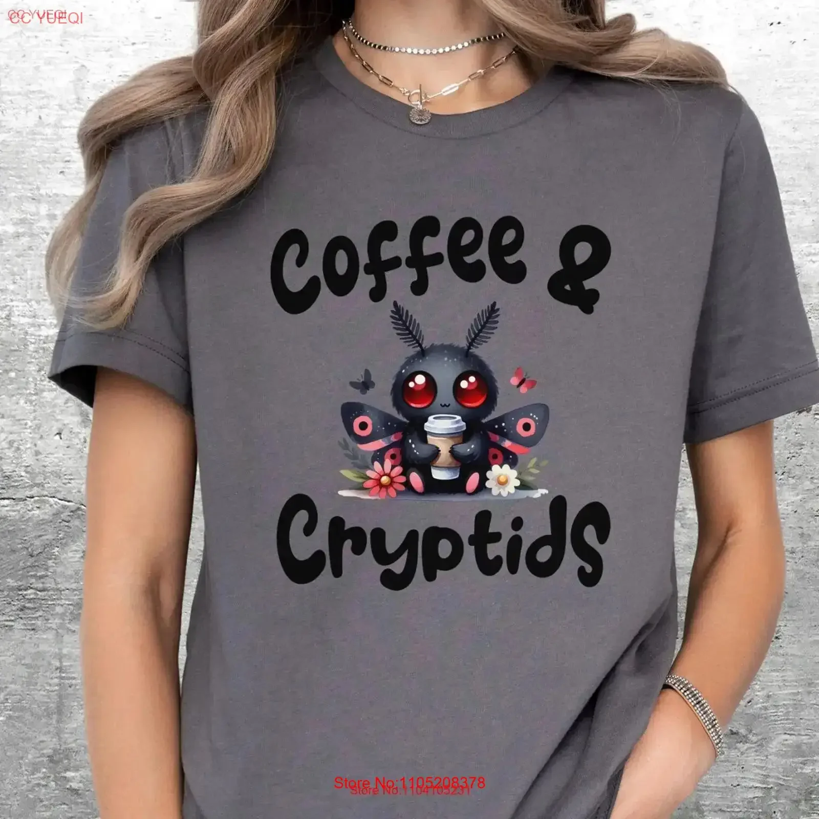 

Coffee Cryptids T Shirt Lover Cryptid Mothman Creepy Kawaii Cute Bella Canvas 3001 vintage Washed Stretched Slightly