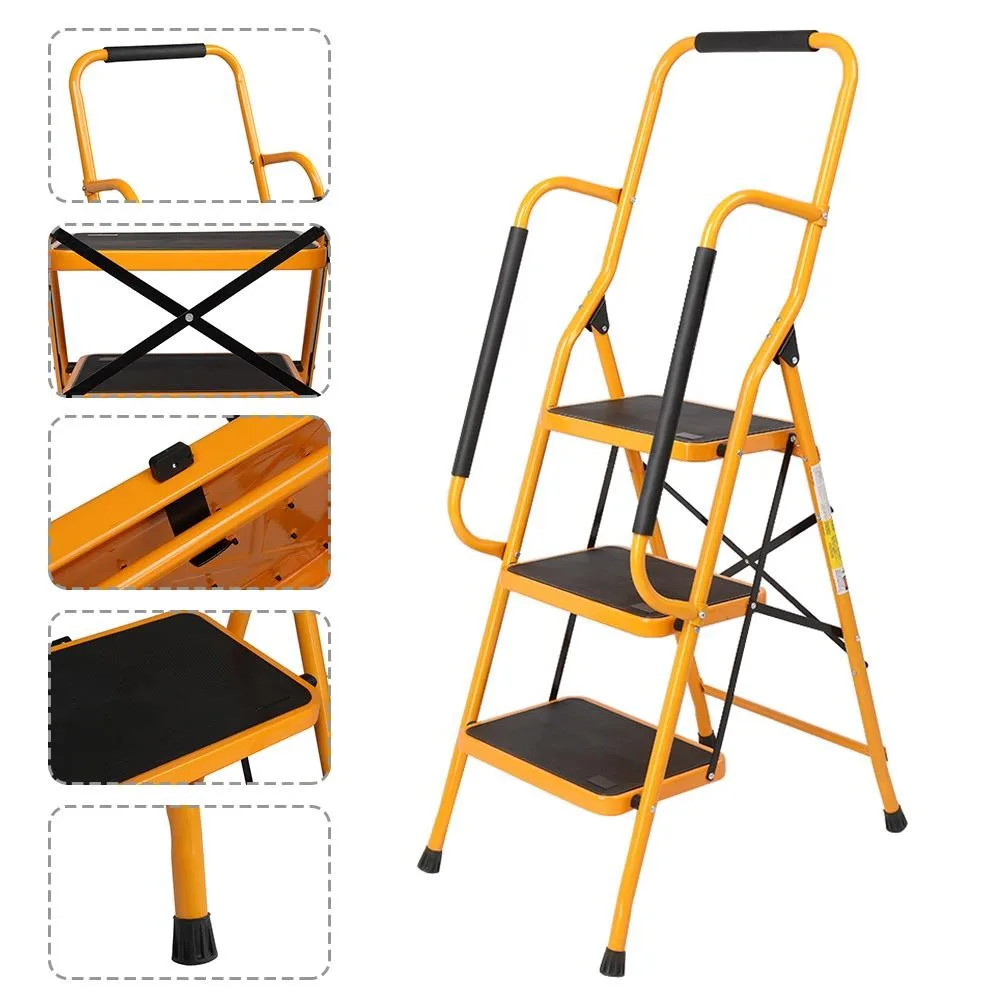 Nueva Escalera Portátil de 3 Peldaños, Plegable, Antideslizante, de Alta Resistencia, para Uso Industrial y Doméstico