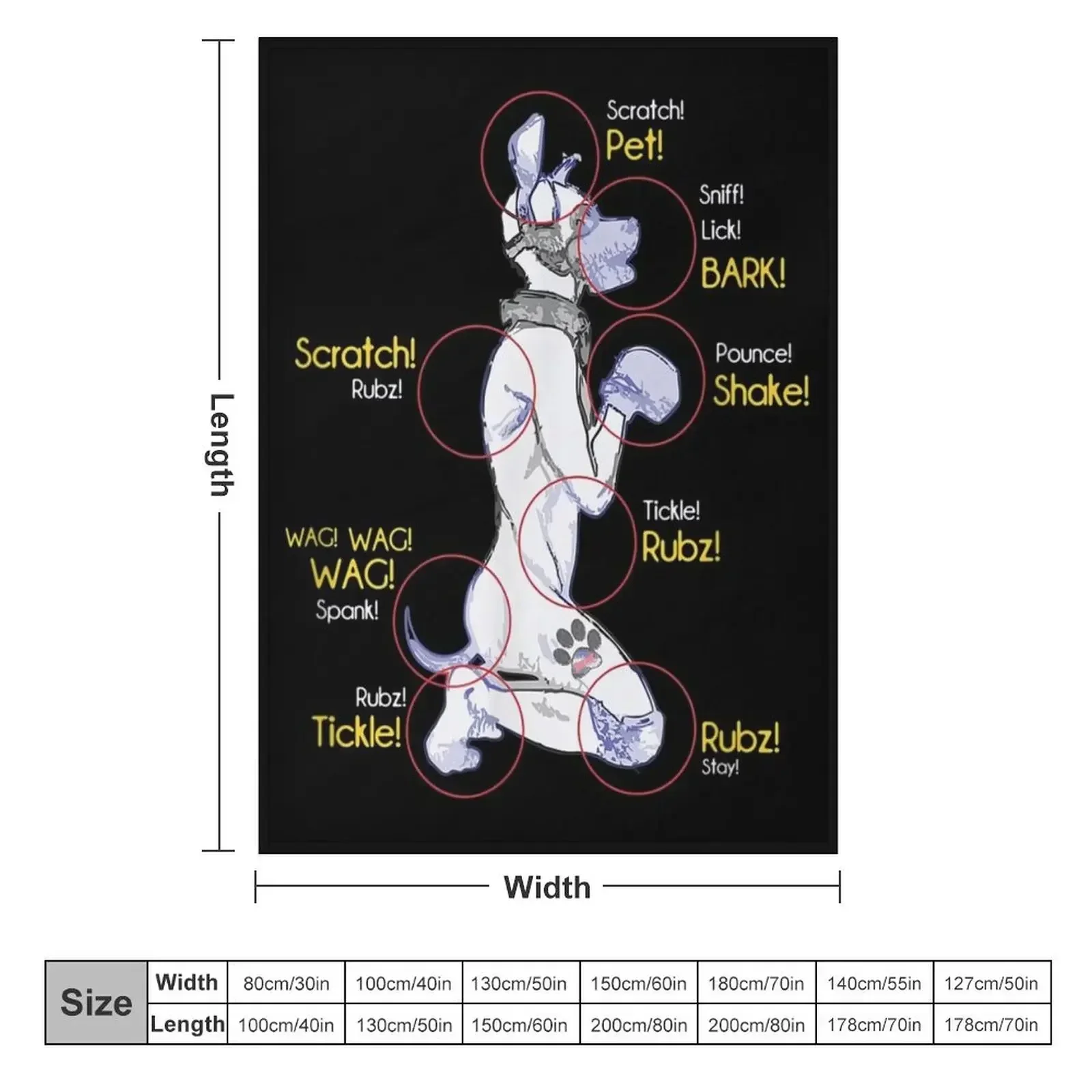 Human Puppy Play - Puppy Diagram Puppy Throw Blanket couch cozy soft plush fuzzy picnic outdoor blanket