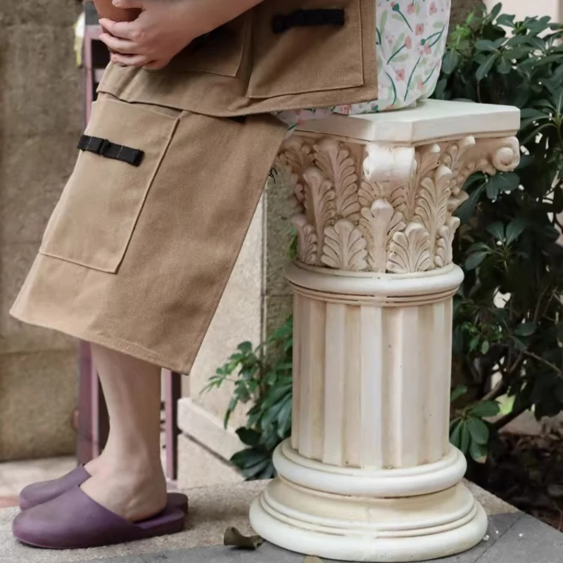 European Roman Column Decor, Distressed Garden Pedestal for Villa, Photography Prop Base, Weather-Resistant Outdoor Ornament
