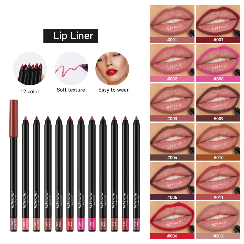 10 สีกันน้ํา Matte Lipliner ดินสอ Red Contour Tint ลิปสติก Long Lasting Non-stick Cup Moisturizing Lips แต่งหน้า