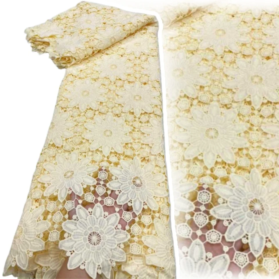 

Африканская молочная шелковая ткань с водорастворимым кружевом 2024, высококачественный нигерийский гипюровый шнур, кружево для шитья свадебного платья CC1737