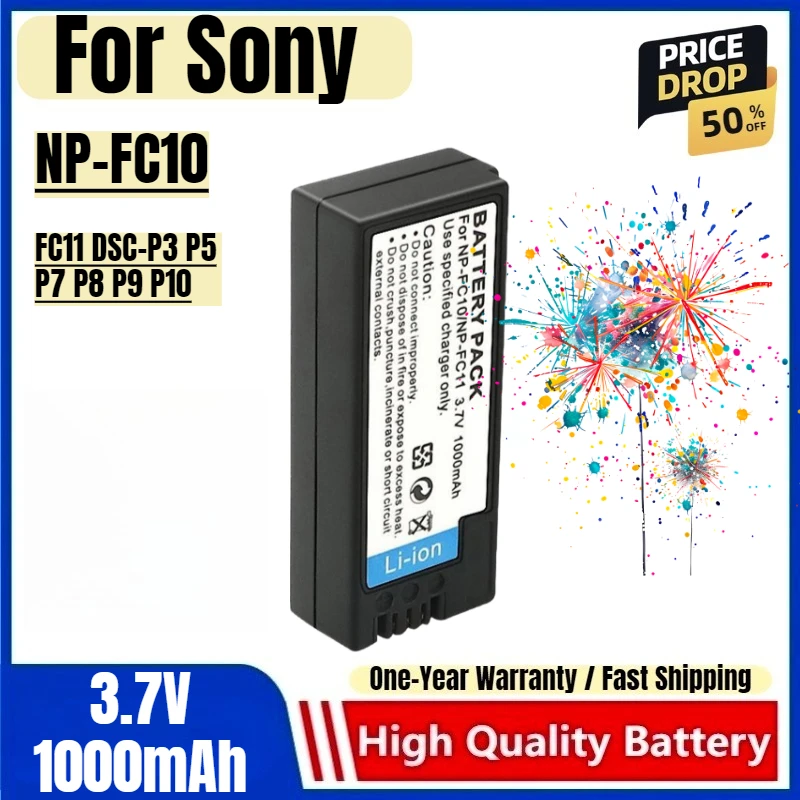 

NP-FC10 Battery 3.7V 1000mAh Rechargeable Batteries and Charger for Sony FC11 DSC-P3 P5 P7 P8 P9 P10 Camera Battery
