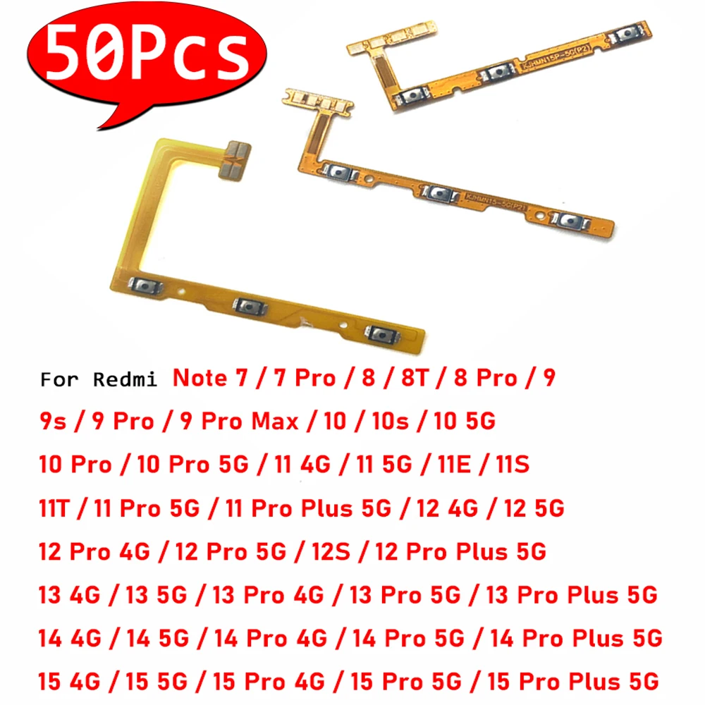 50 Stück, für Redmi Note 7 8 8T 9 9S 9T 10 10S 11 11S 11T 11E 12 12S 13 14S 14 15 Pro Plus Ein/Aus-Schalter und Lautstärketaste Flexkabel