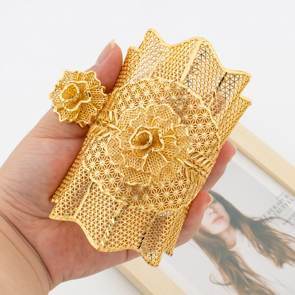 Women's 18K Gold Plated Cuff Bangle & Ring Set, Exaggerate Design