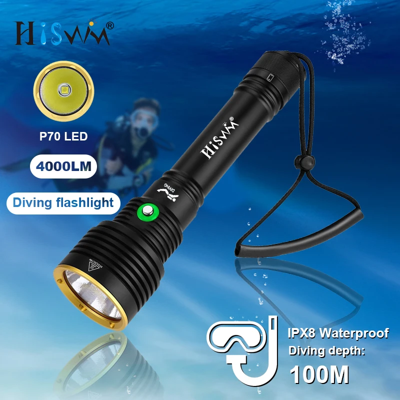 

HISWN D170 4000LM IPX8 waterproof Professional diving flashlight for scuba diving XHP70 Flashlight rechargeable Underwater 100M