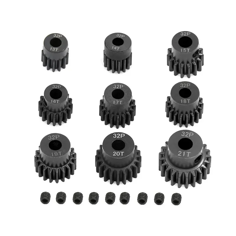 Piñón de engranaje de Motor de acero de Metal, 1 piezas, 5mm, 32P, 13T, 14T, 15T, 16T, 17T, 18T, 19T, 20T, 21T, para 1/10, 1/8, piezas de coche RC