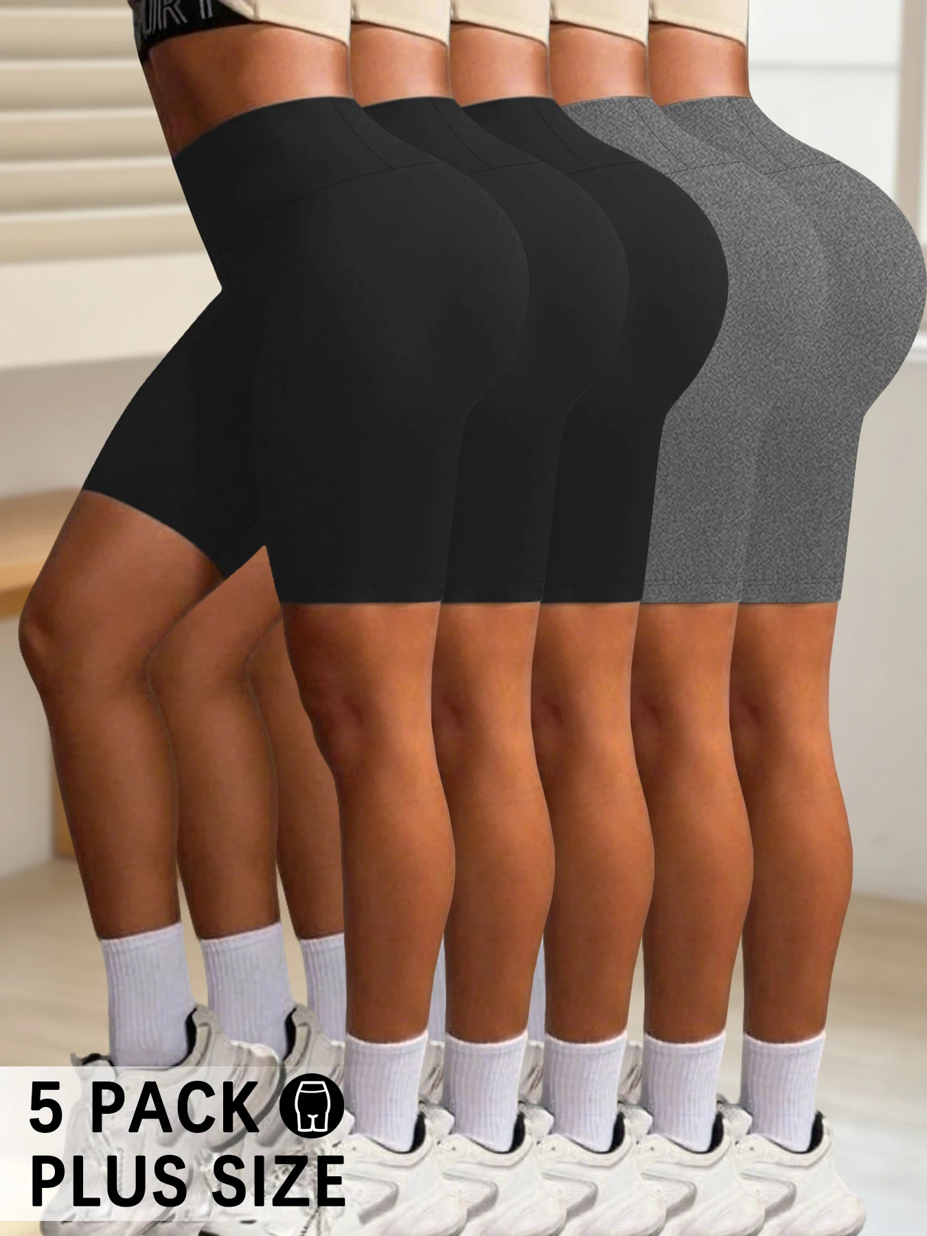 

5 pack Plus Size High Waist Biker Shorts Women Super Soft No See Through Workout Yoga Running Home Casual Shorts