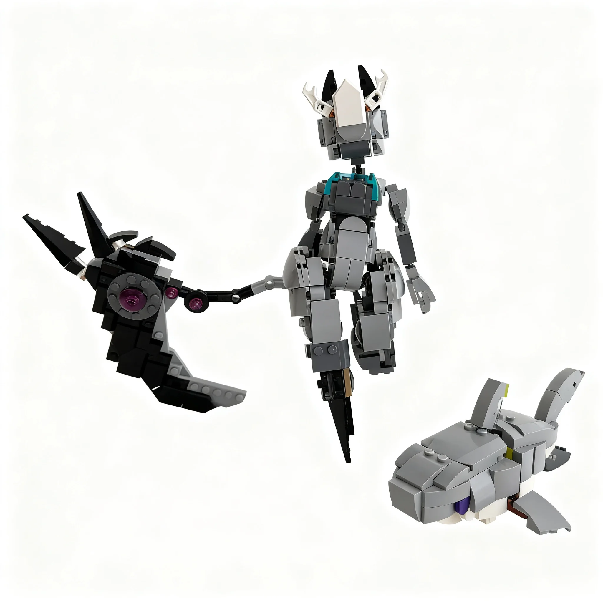 518pcs MOC Creator Creator 3-in-1 Gray Reaper Mech MINI Shark Model Building Blocks Toy Display Craft Art DIY Brick Collection