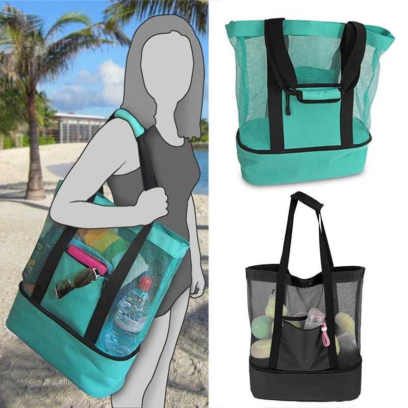 Heat Preservation Picnic Beach Bag Women Mesh Transparent Double-layer Swim Storage High Capacity Shopping Waterproof Bags Tote