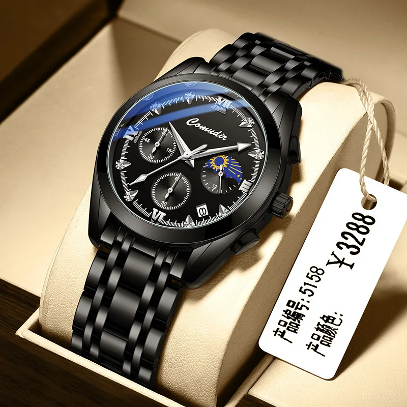 Luxury Business Quartz Watches Stainless Steel Men Watch Blue Dial Top Quality Waterproof Luminous Date Week Wristwatch