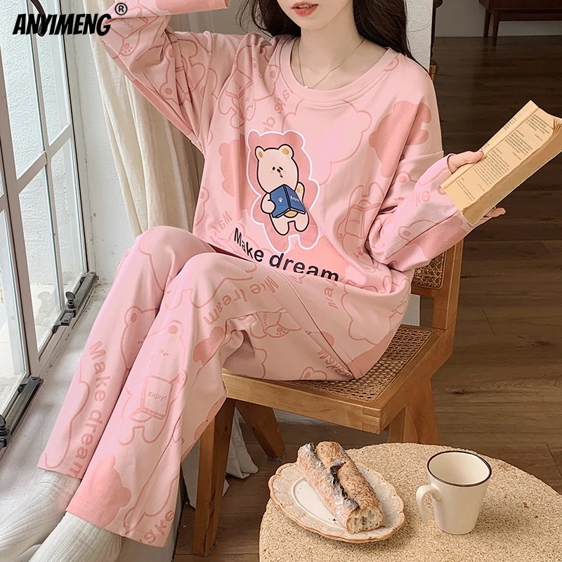 

Korean Pajamas for Women Autumn Winter Ladies Pajama Sets Leisure Loungewear Sweet Lapel Pyjama Sleepwear Woman Home Suit