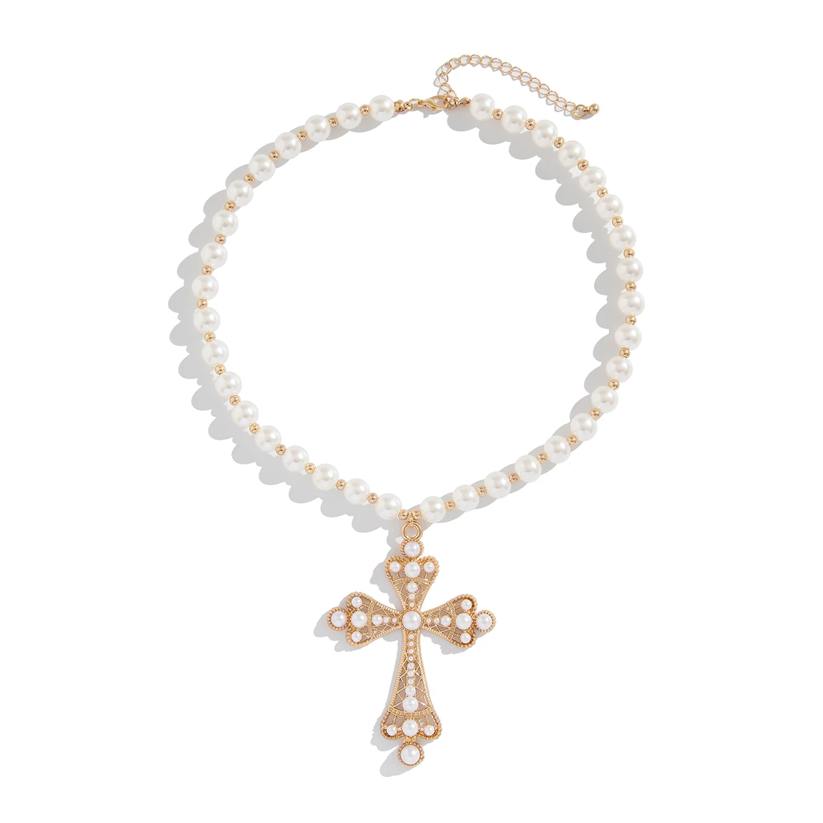 PuRui العصرية بوهو تقليد اللؤلؤ المختنق قلادة للرجال النساء الإبداعية قابل للتعديل يسوع الصليب قلادة قلادة المجوهرات اليومية #5