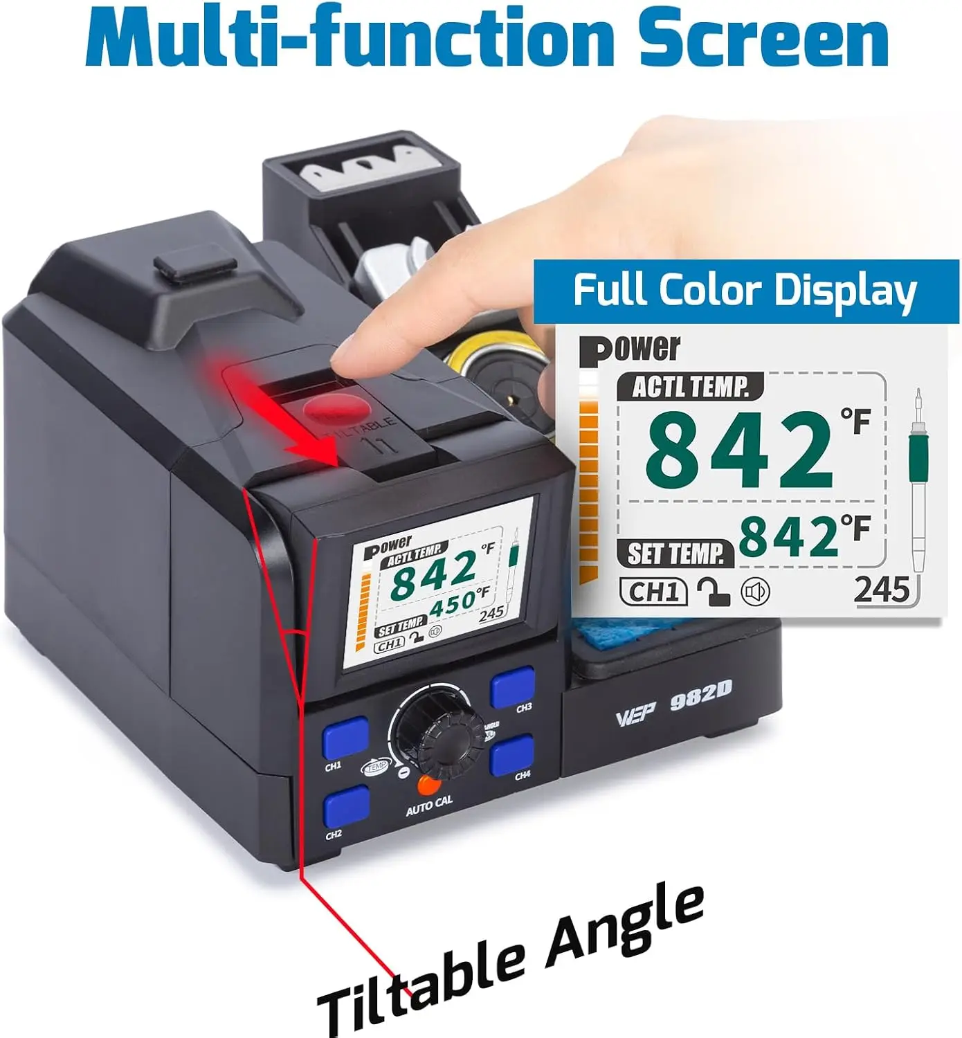 Estación de soldadura de precisión 982D con calibración automática, pantalla inclinable, Compatible con C245/C210, soldadura sin plomo de 2 carretes, 6 carritos