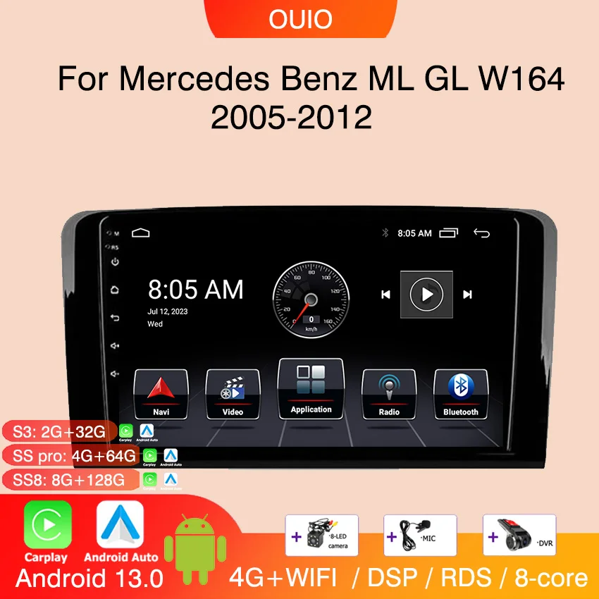 Android 13 Radio For Mercedes Benz W164 ML GL 2005-2012 Car stereo Multimedia Player Carplay Auto GPS navigation 2DIN DSP NO DVD