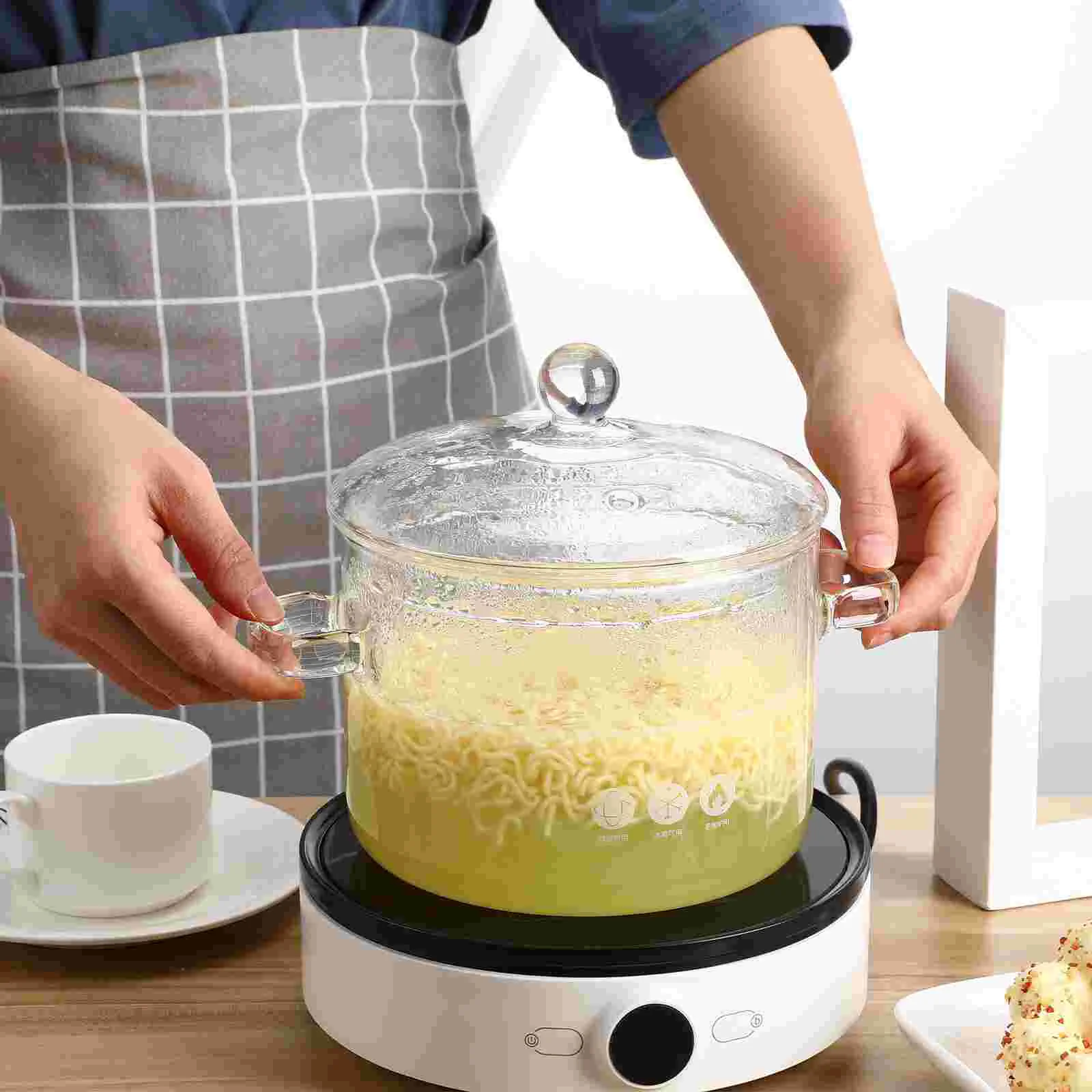 

Electric Ceramic Stove Stew Pot 1350ml High Borosilicate Glass Clear Lid Portable Handles Soup Pot for Kitchen Household
