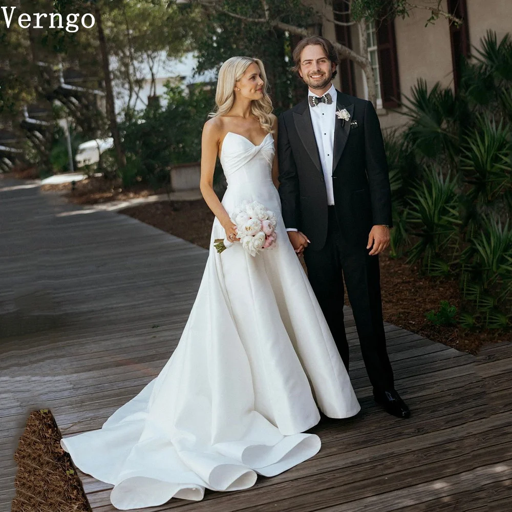 

Verngo lvory Satin Wedding Dress Sweetheart A Line Sweap Train Bridal Gowns Simple Classy Bride Dress Customized