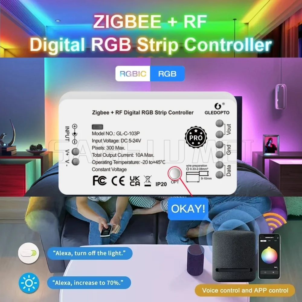 

GL-C-103P 5-24V Gledopto LED Pixel Controller Addressable Strip Dynamic Lighting Effect For WS2811/2812 Flexible RGBIC ZigBee RF