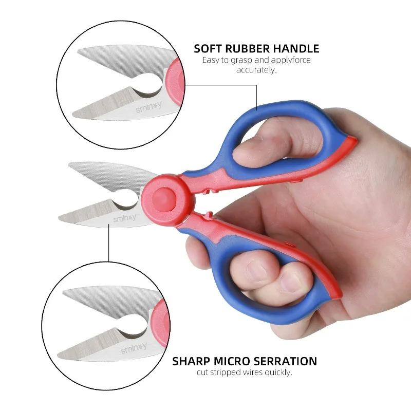 Electrician Tools Fiber Optic Cable Cutting Multitool Scissors Stainless Steel Slip Resistant for Electrical Wire Cutting