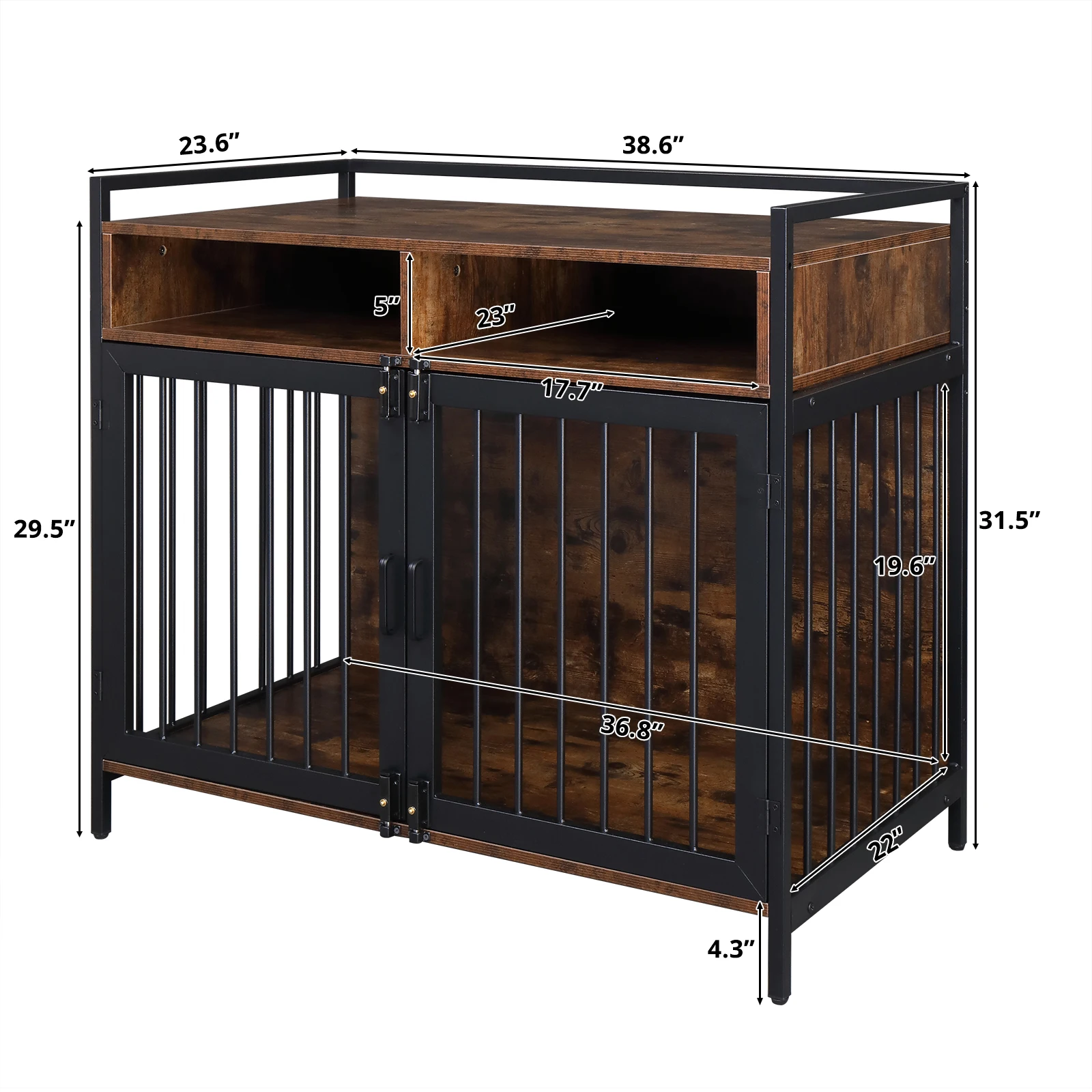 38.6’ Kennel Metal Heavy Duty Dog Crate Super Sturdy with Double Doors and Double Locks for Storage and Chewing Prevention