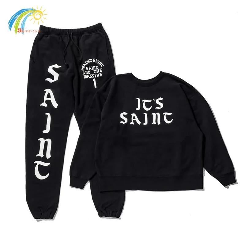 Best Quality Cotton Splicing Cracked Letters Logo Print Saint Sweatpants Men Women 1:1 Tags Jogger Drawstring Pants Trousers