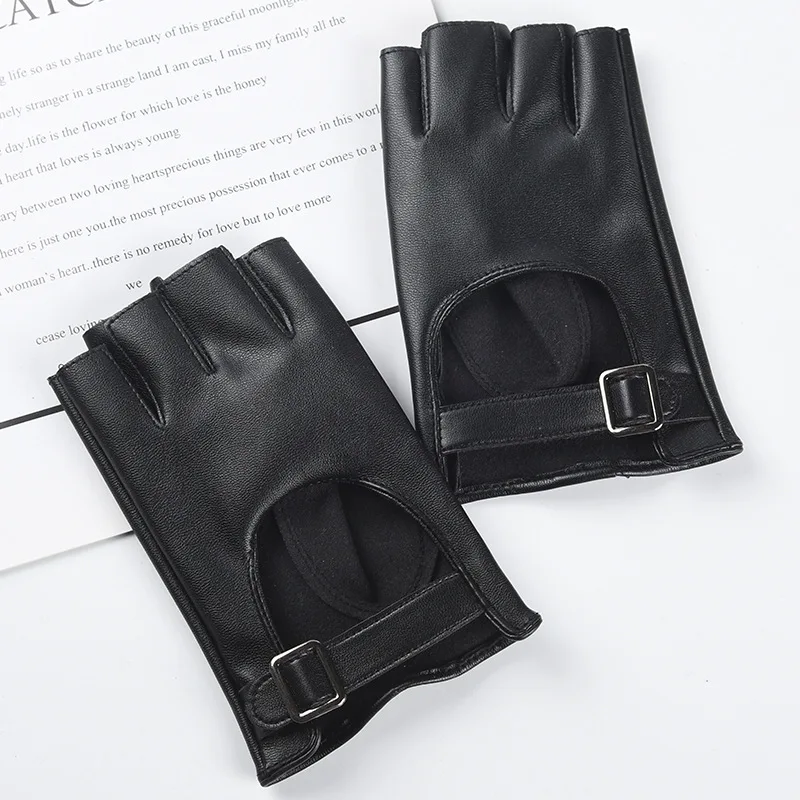 Women Nightclubs Stage Performance DS Punk Style Half Finger Solid Hollow Leather Gloves Fashionable Personality Hip Hop Cosplay