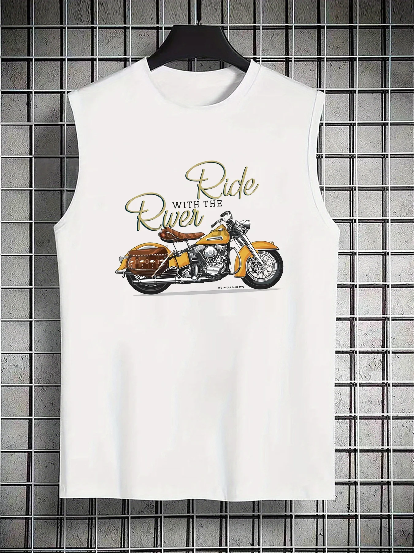 

Men's summer casual sports loose retro motorcycle pattern print comfortable and breathable round neck sleeveless vest