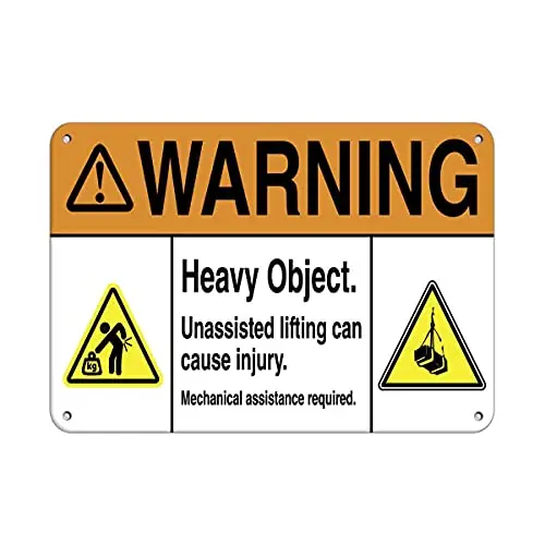 Warning Heavy Object Unassisted Lifting Cause Injury Wall Poster Tin Sign Vintage BBQ Restaurant Dinner Room Cafe Shop Deco sign