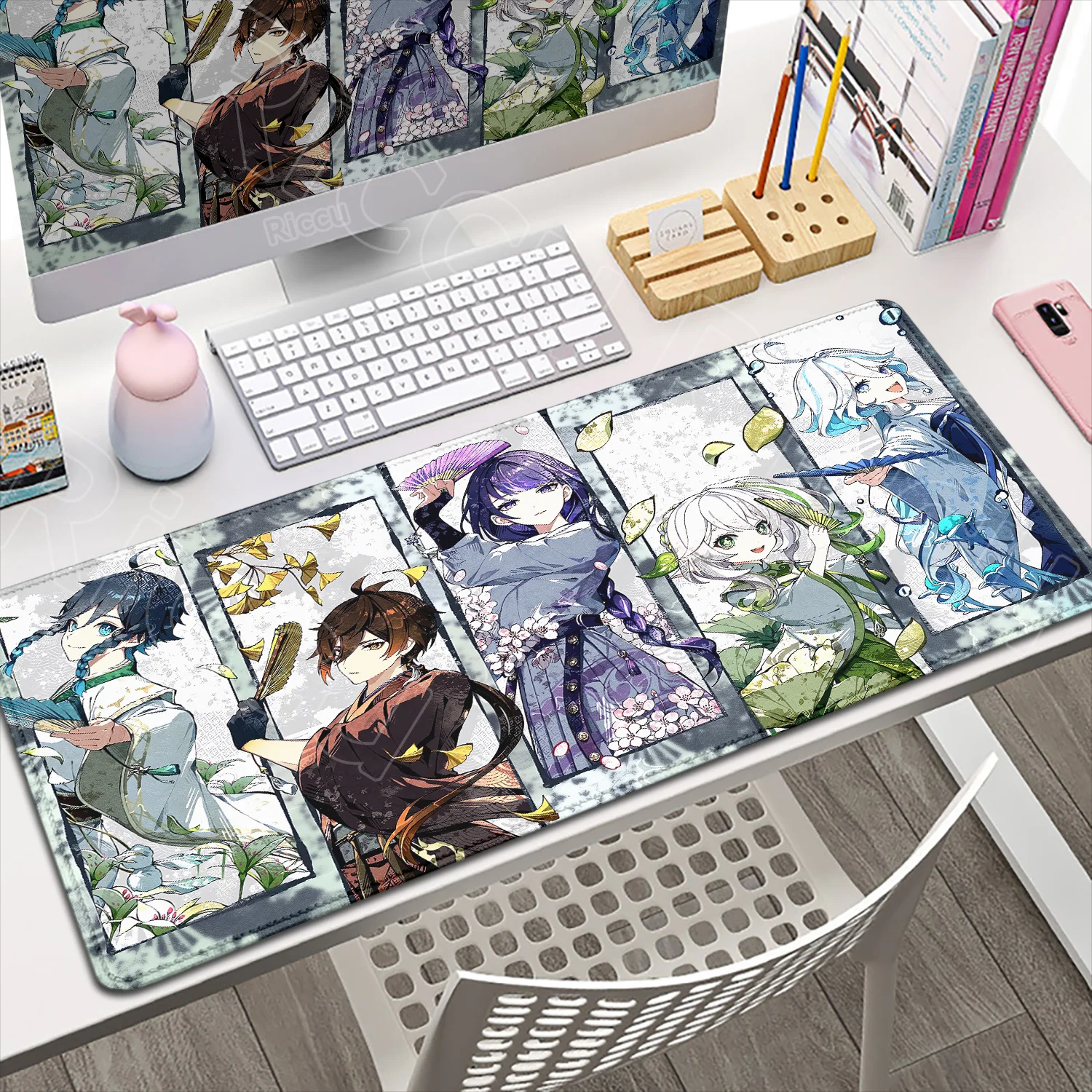 Laptop Suture Edge Mousepad XXL Genshin Impact Furina Raiden Shogun Mouse Pad Large Computer Deskmat High Quality Table Desk Pad