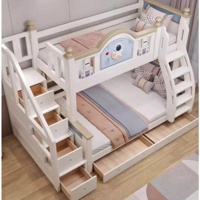 All Solid Wood Minimalist Double Layer Bunk Bed for Children Parent-Child Design Small Apartment-Friendly Home Use