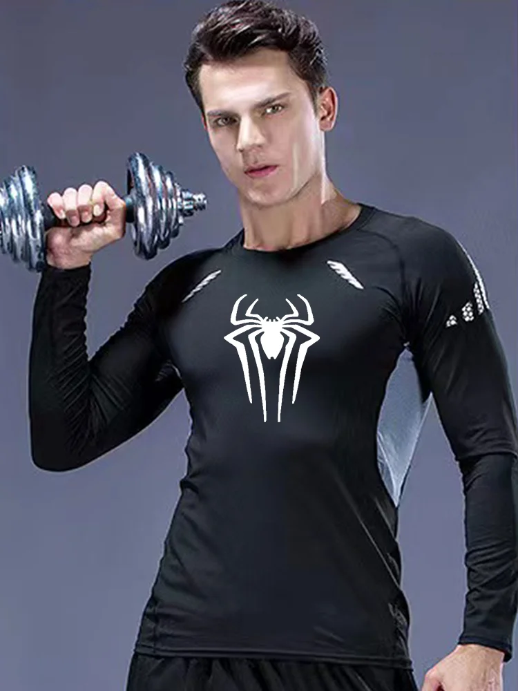 Camiseta de compresión de superhéroe para hombre, ropa deportiva de manga corta para gimnasio, Fitness, correr, entrenamiento, MMA, Rashguard, medias