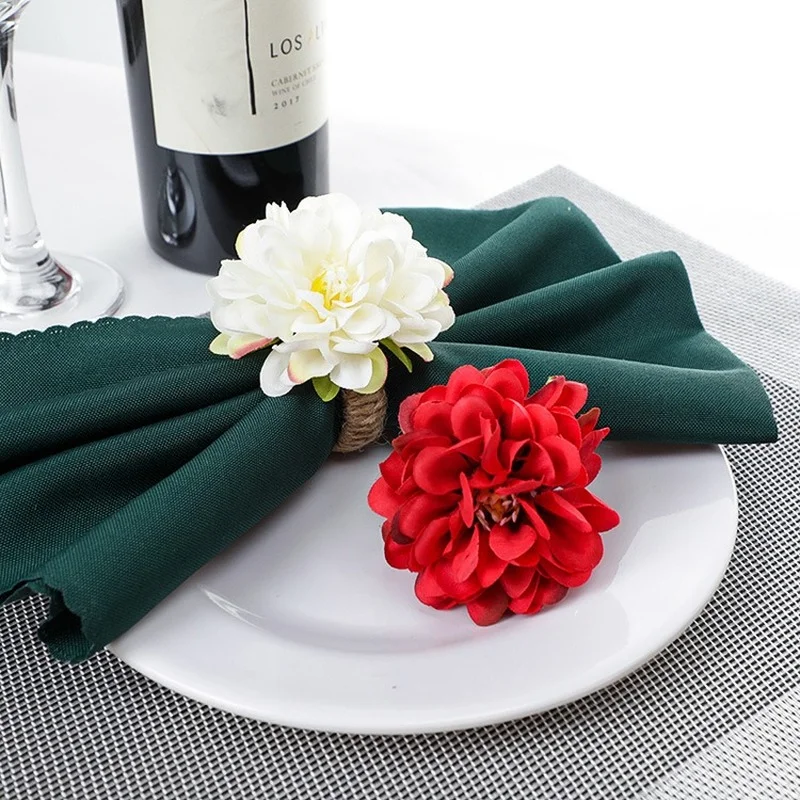 4pcs/pack Flower Napkin Ring Napkin Holder Dinner Table Decorations Wedding Valentine\'s Banquet Lily Chrysanthemum Rings