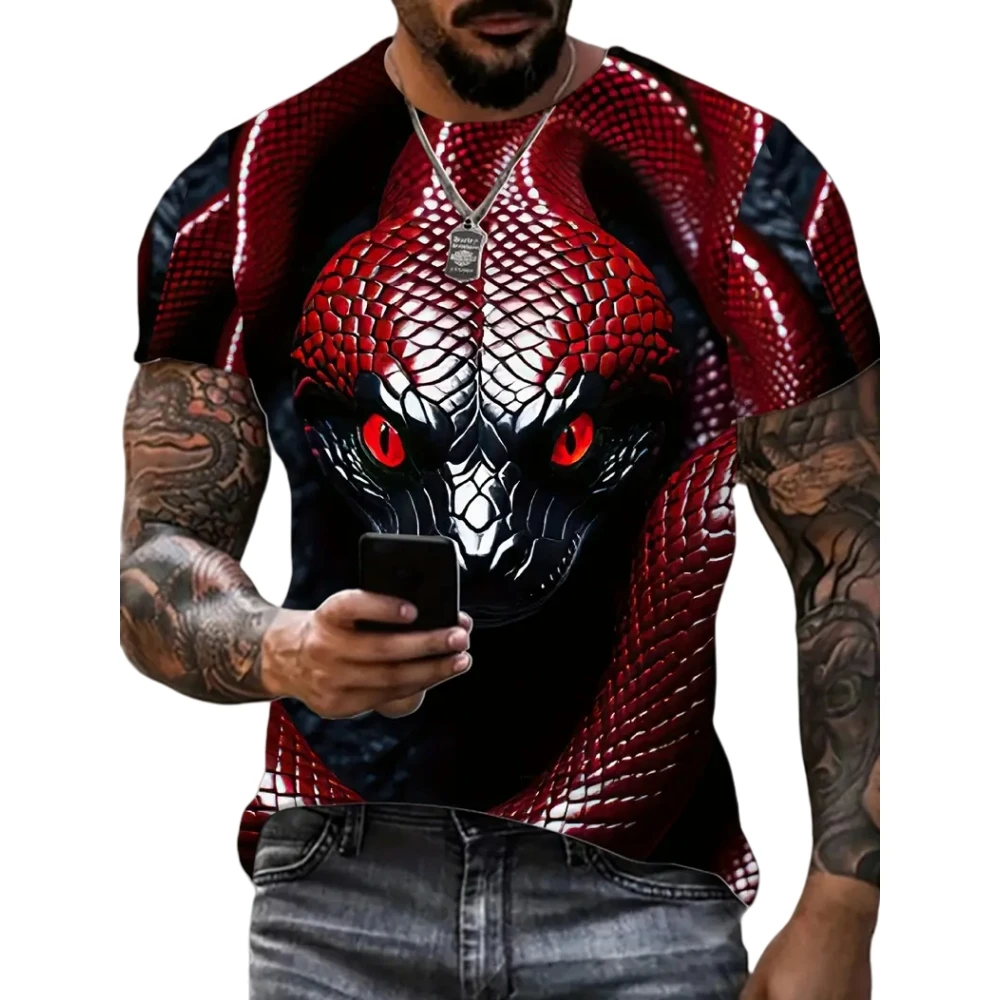 

New 3D Printing Snake Graphic T Shirts for Men Summer Short Sleeve Crew Neck Casual Tee Tops Hip Hop T-Shirt Oversize T-Shirts