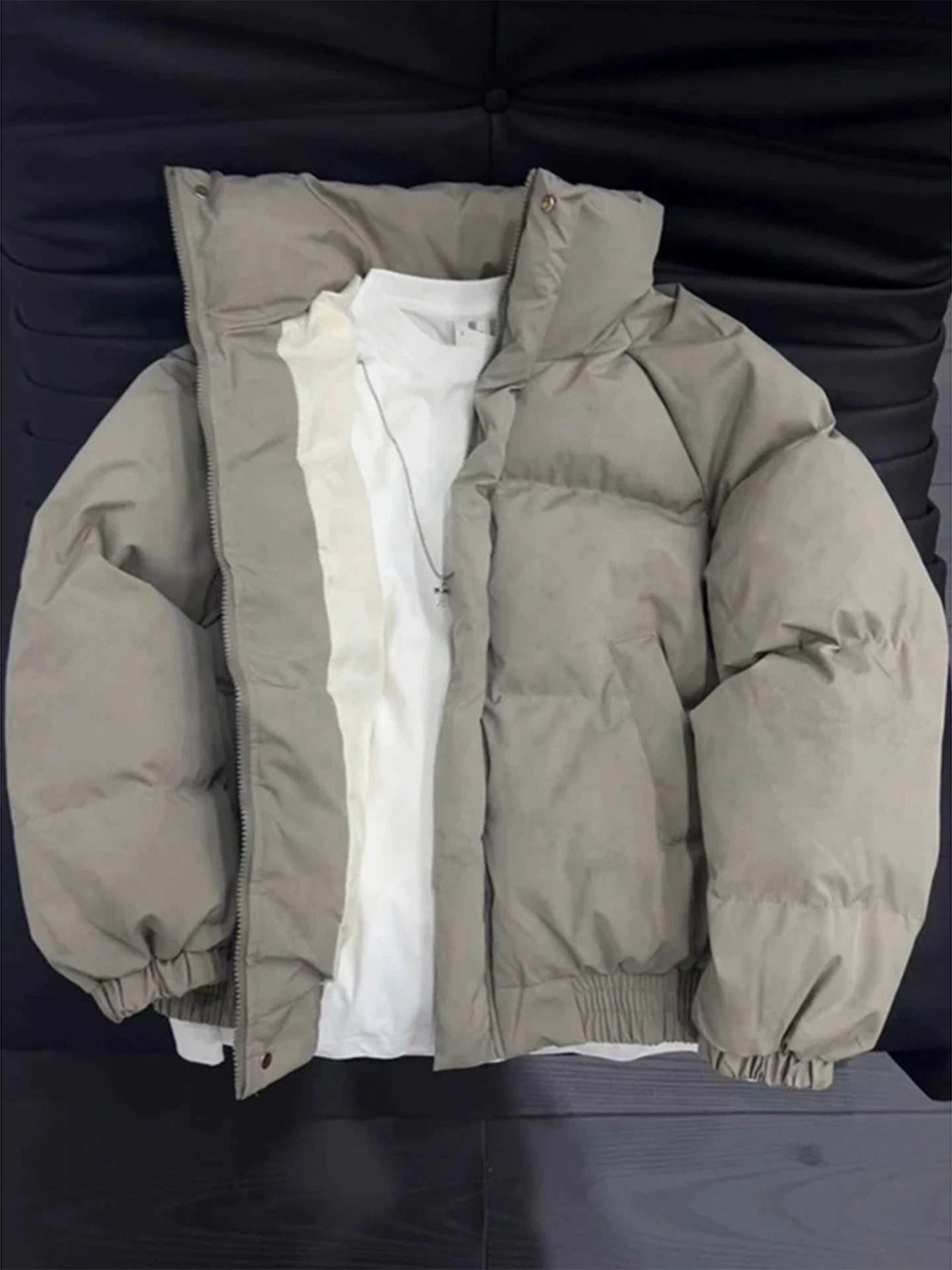 

American Dyed Stand Collar Thiened Winter Jaet Men's Sle ort Bread Cotton Jaet Warmth Outerwear Casual Long Sve